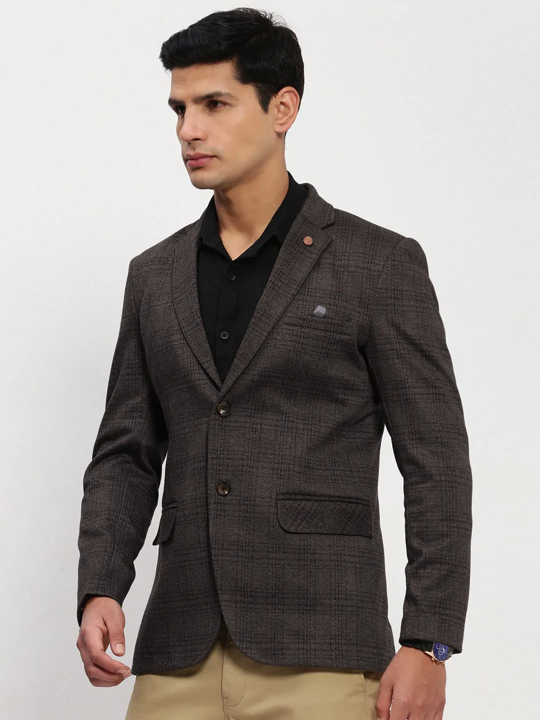 NonRestrictive Movement Design Men's Black Checked Single Breasted Blazer