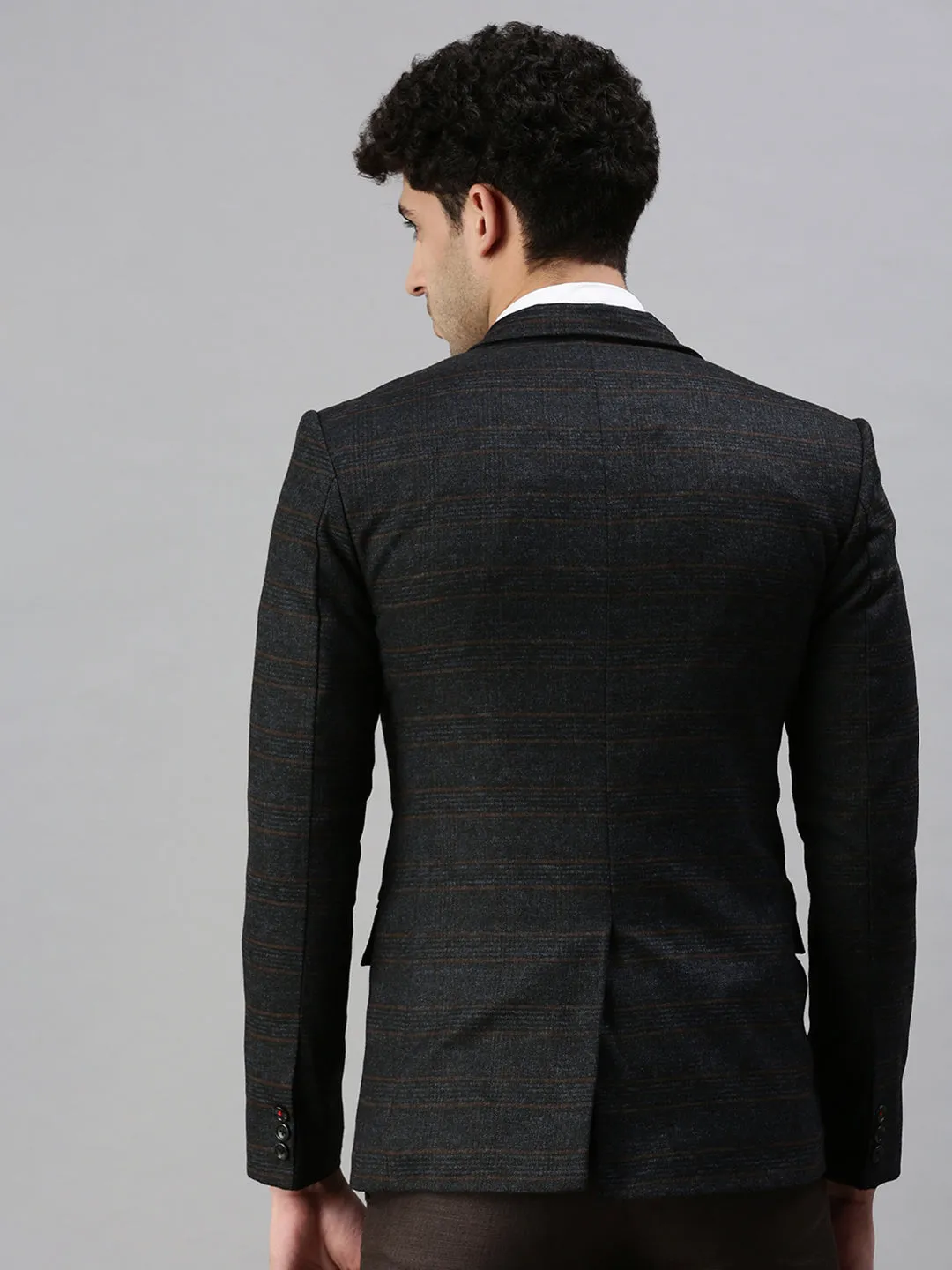 Men's Black Checked Single-Breasted Slim-Fit Casual Blazer Stylish Comfort Effortless Travel Wear