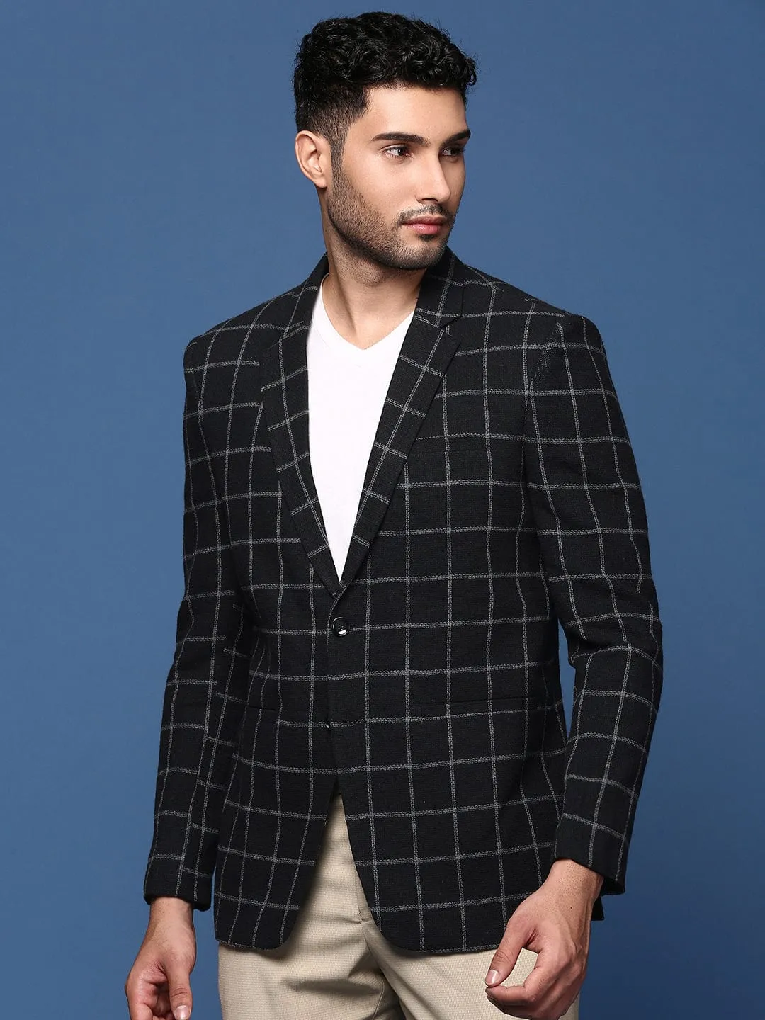 Roll Up Hood Men's Black Single Breasted Slim Fit Blazer