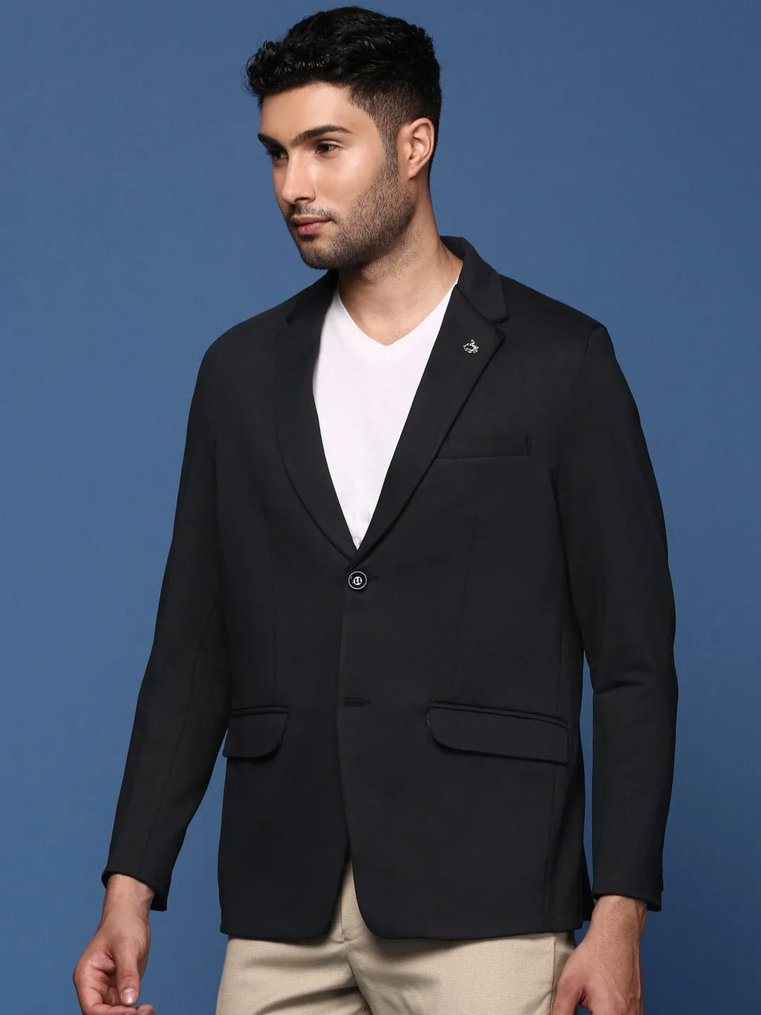 Men's Black Single Breasted Slim Fit Casual Blazer Simple Urban Layer Moisture Wicking Inner Layer