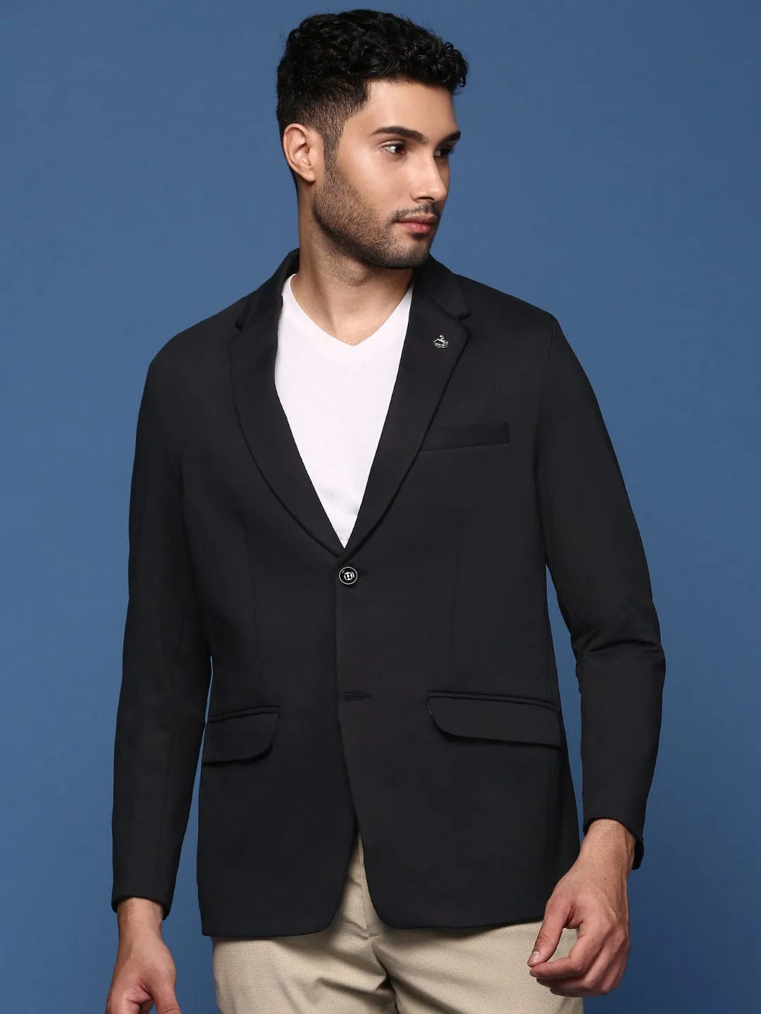 Men's Black Single Breasted Slim Fit Casual Blazer Hooded Versatile Design
