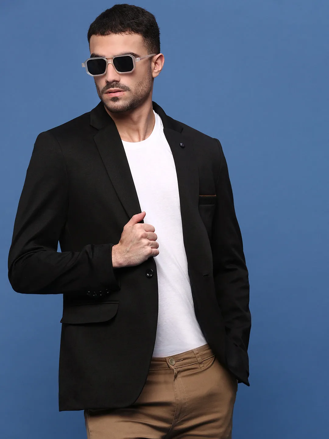 Snag Free Knit Men's Black Slim Fit Single Breasted Blazer