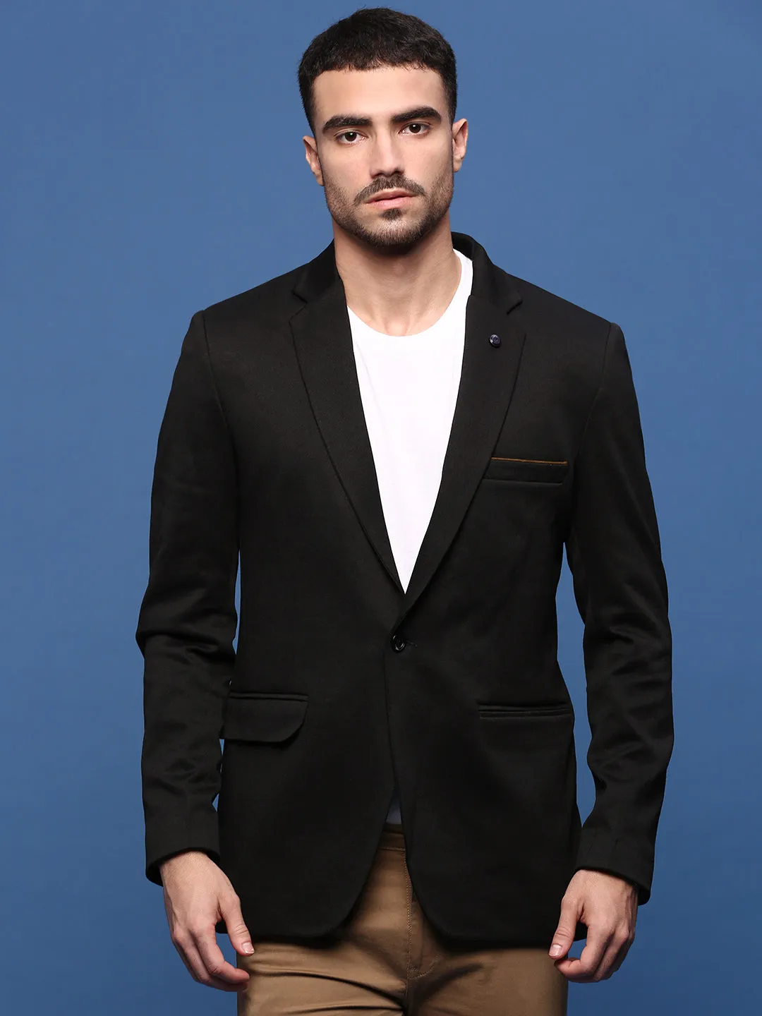 Mid Length Men's Black Slim Fit Single Breasted Blazer