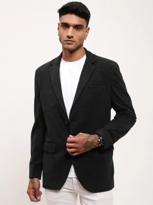 Adjustable drawstring ReflectiveDetails Men's Black Solid Single Breasted Blazer