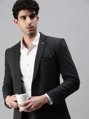 All Day Comfort All Ground Men's Black Solid Slim-Fit Single-Breasted Casual Blazers