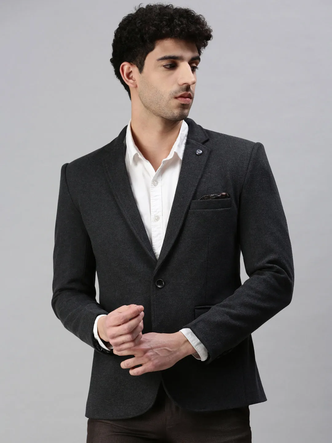 Men's Black Solid Slim-Fit Single-Breasted Casual Blazers Lightweight Material