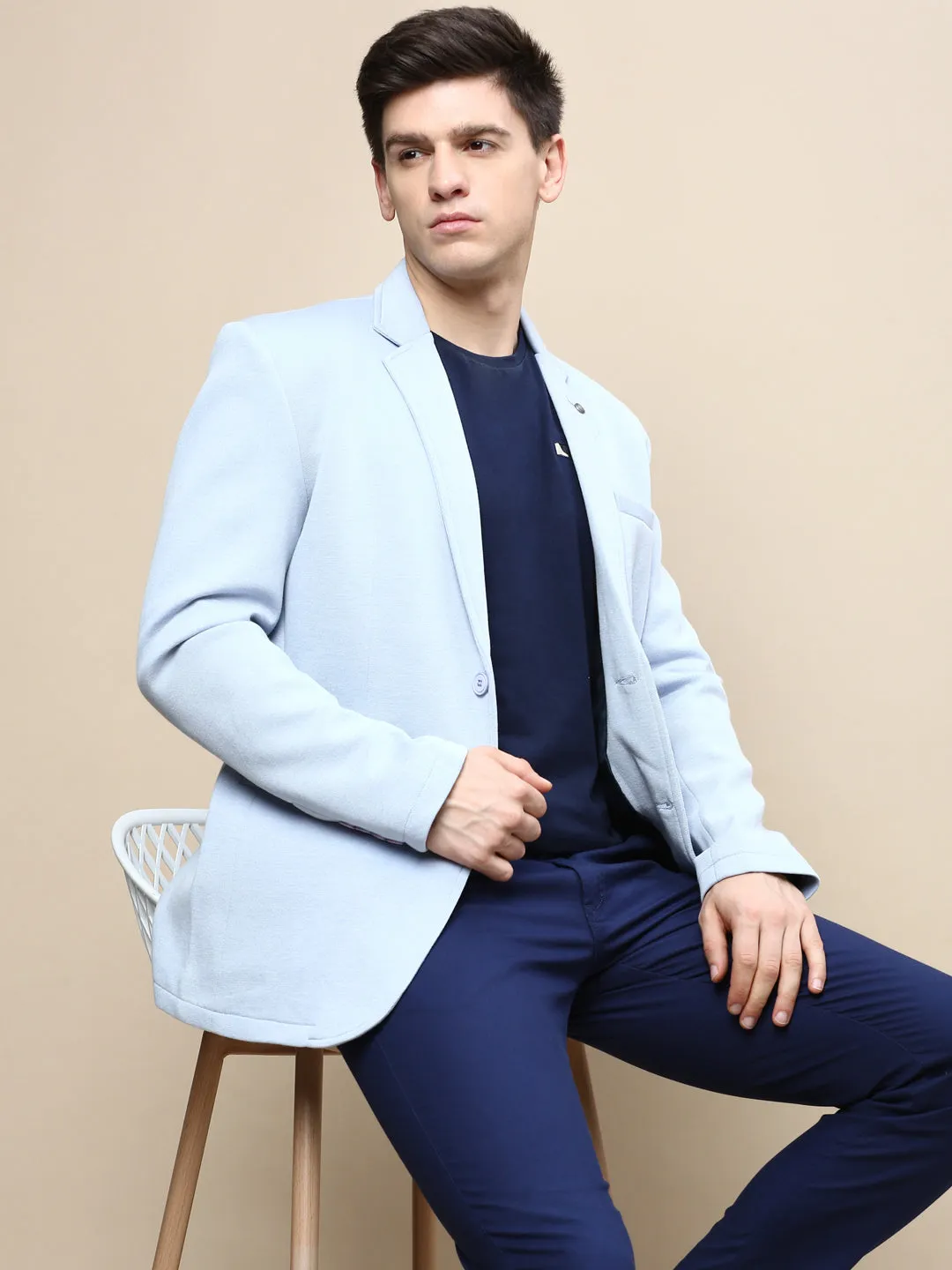 On Duty Layer Men's Blue Notched Lapel Single Breasted Blazer