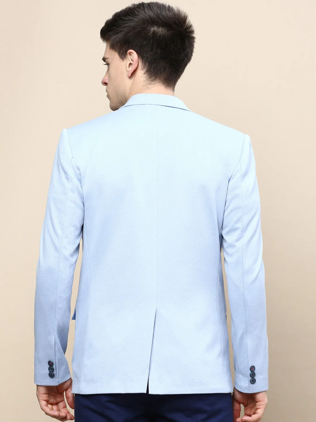 Sustainable Recycled Material Men's Blue Notched Lapel Single Breasted Blazer