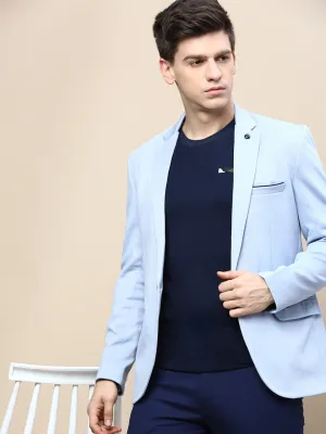 Men's Blue Notched Lapel Single Breasted Blazer Compression Panels