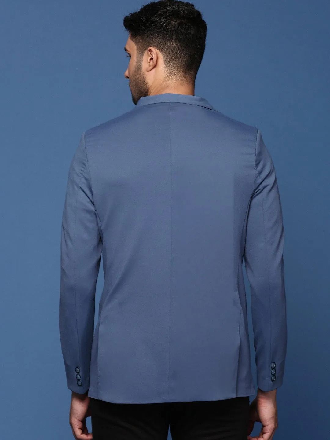 FlexibleCuffSystem Men's Blue Slim Fit Cotton Single Breasted Blazer