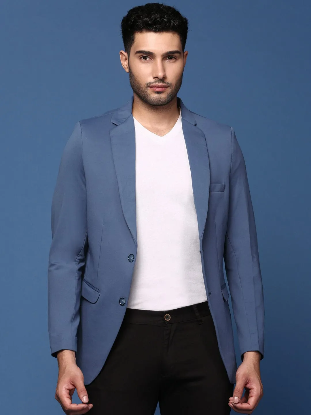 Casual Comfy Layer Tear Resistant Men's Blue Slim Fit Cotton Single Breasted Blazer