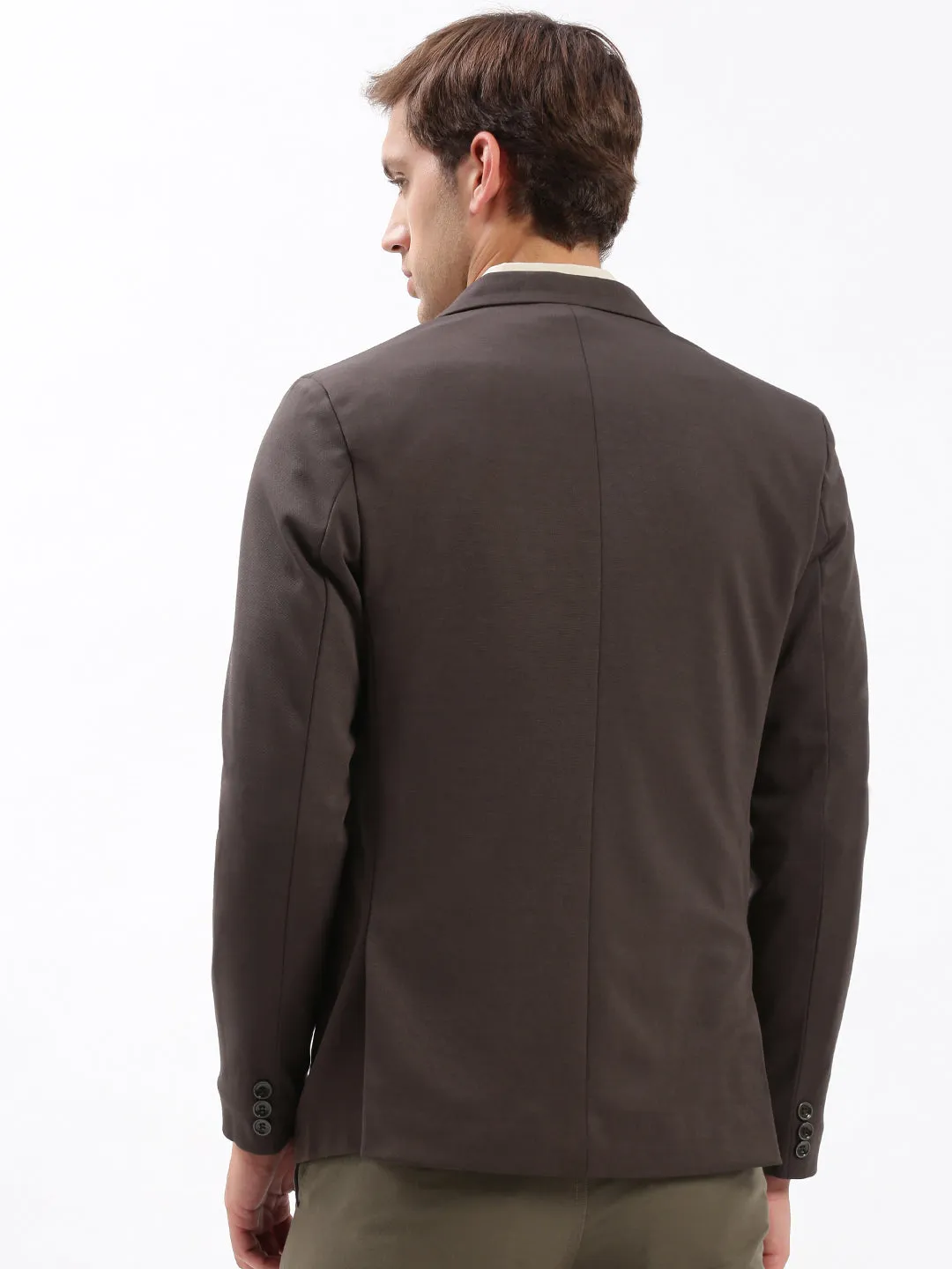 Men's Brown Slim-Fit Notched Lapel Collar Single-Breasted Blazer Detachable Lining