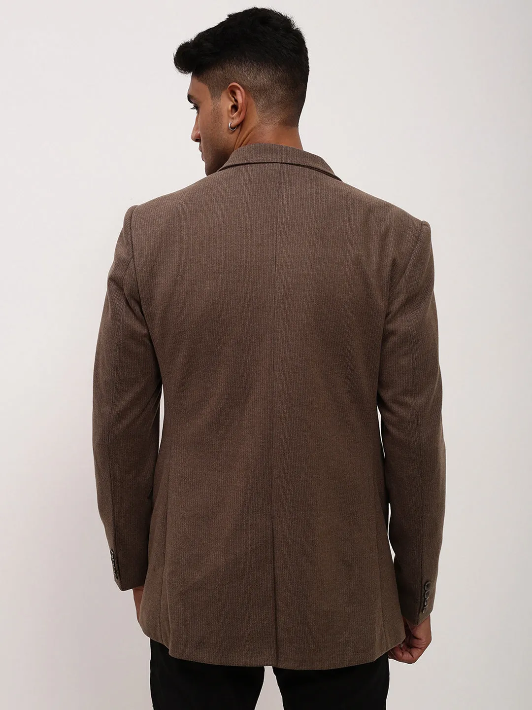 Odor Control Finish Men's Brown Solid Notched Lapel Single Breasted Blazer