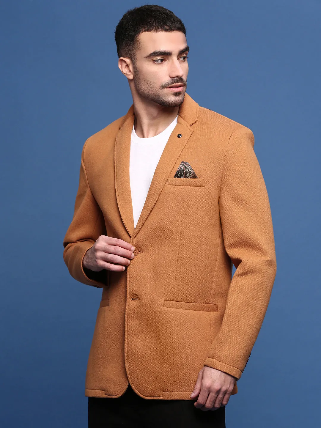 Weekend Ready Eco Friendly Production Men's Camel Brown Slim Fit Single Breasted Blazer
