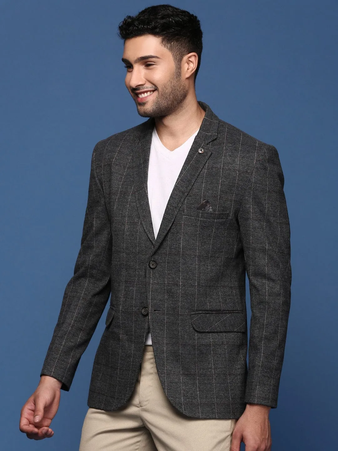 Reversible Dual Layer Men's Charcoal Striped Slim Fit Single Breasted Blazer