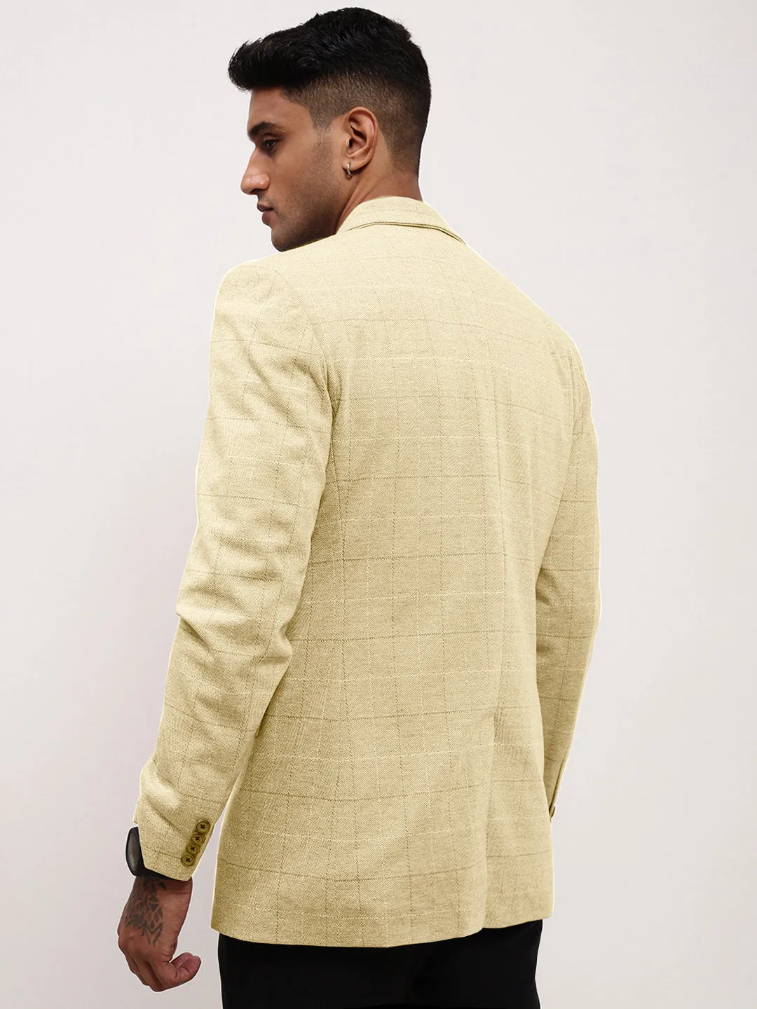 Men's Cream Checked Single Breasted Blazer Non Restrictive Armholes