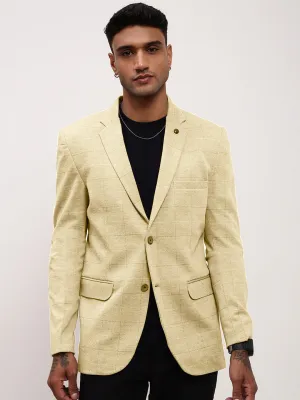 Men's Cream Checked Single Breasted Blazer Low Profile Insulation Breathable Softshell Layer