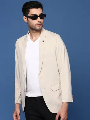 Sleek Casual Men's Cream Slim Fit Single Breasted Blazer