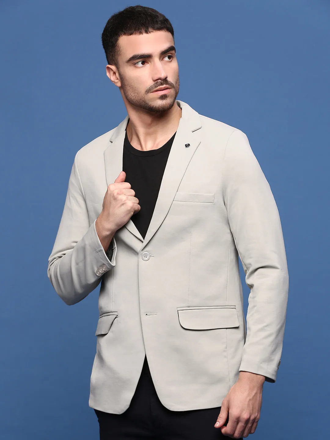 Flexible Fit All Ground Men's Cream Solid Single Breasted Blazer