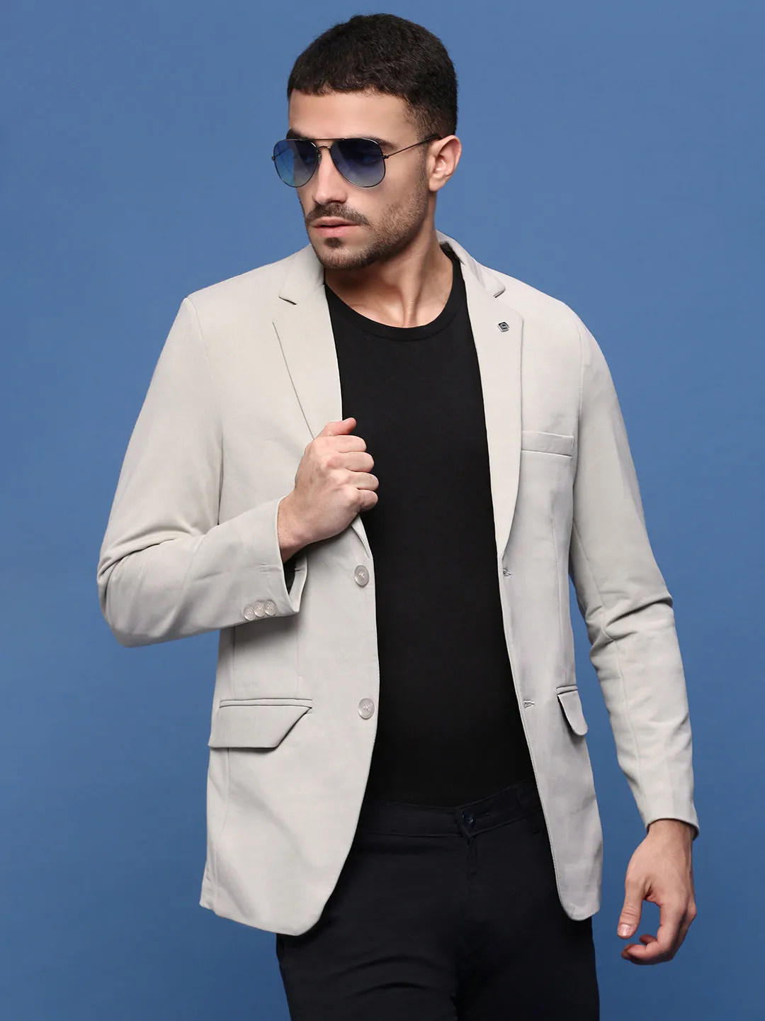 Insulated Core Technology City Layer Style Men's Cream Solid Single Breasted Blazer