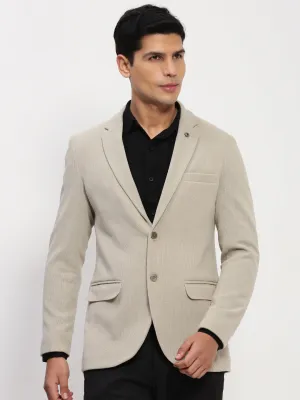 Men's Cream Solid Single Breasted Blazer Durable Fabric
