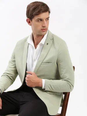 Men's Green Notched Lapel Collar Slim-Fit Single Breasted Casual Blazer Mesh Ventilation Panels MoistureWickingLining