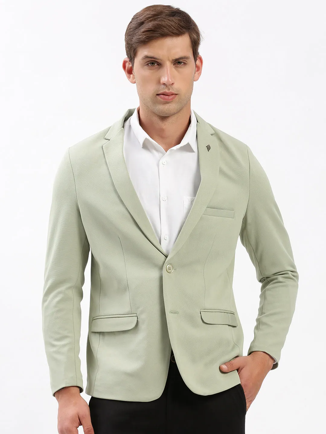 DoubleLayeredEdges Adjustable Cuff Men's Green Notched Lapel Collar Slim-Fit Single Breasted Casual Blazer