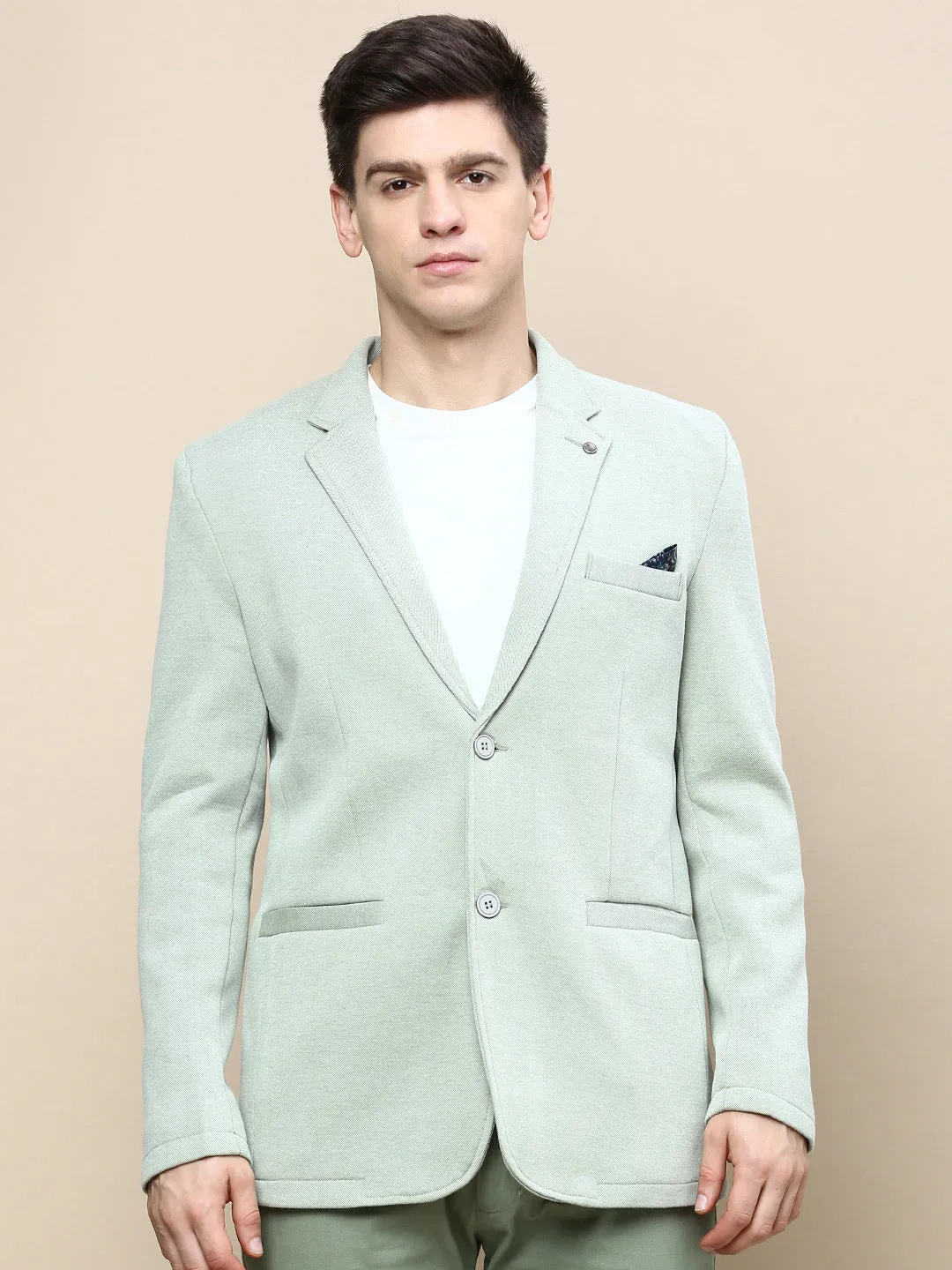 Men's Green Notched Lapel Single Breasted Blazer Wind Resistant Lining
