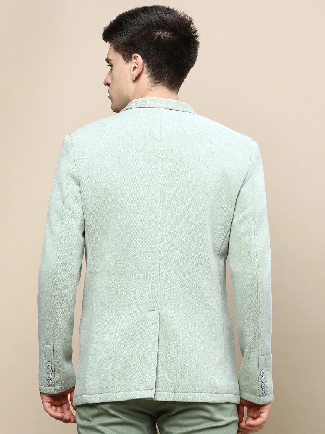 Logo Free Style Mid Length Cut Men's Green Notched Lapel Single Breasted Blazer
