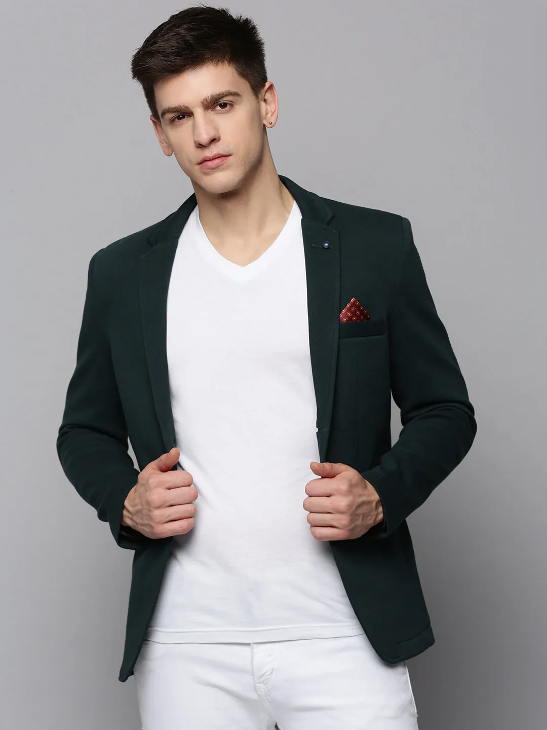 Men's Green Single-Breasted Party Blazer Neutral Tones Look Stain Proof