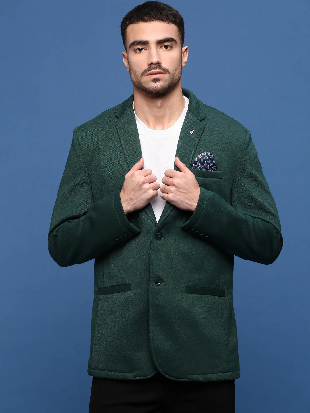 Men's Green Slim Fit Single Breasted Notched Lapel Cotton Blazers All Seasons Soft Layers