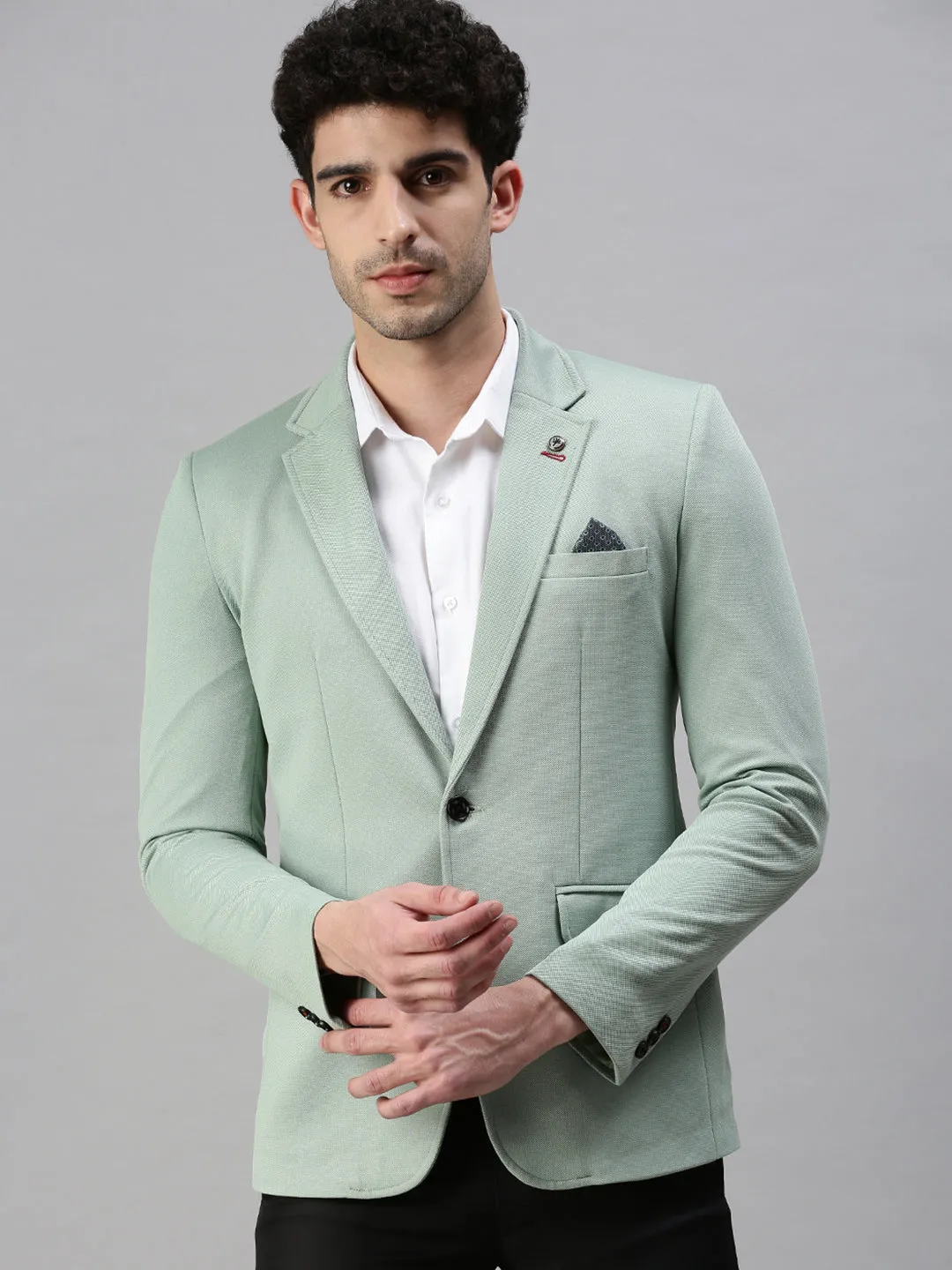 Men's Green Solid Single Breasted Casual Blazer Travel Wardrobe Flexible Side Gussets