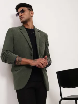Men's Green Solid Single Breasted Slim-Fit Blazer Bold Statement Green Material