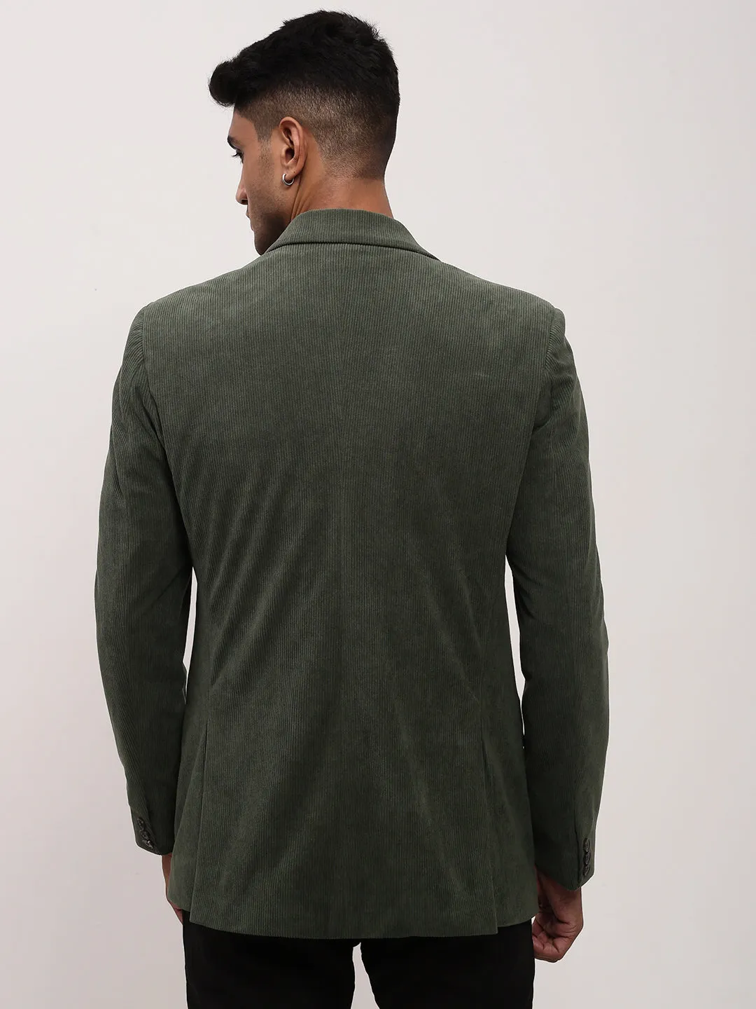 Functional Pocket Men's Green Solid Single Breasted Slim-Fit Blazer