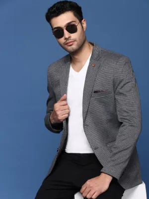 Men's Grey Checked Notched Lapel Slim Fit Single Breasted Blazer Noise Reduced Fasteners ModularLayering