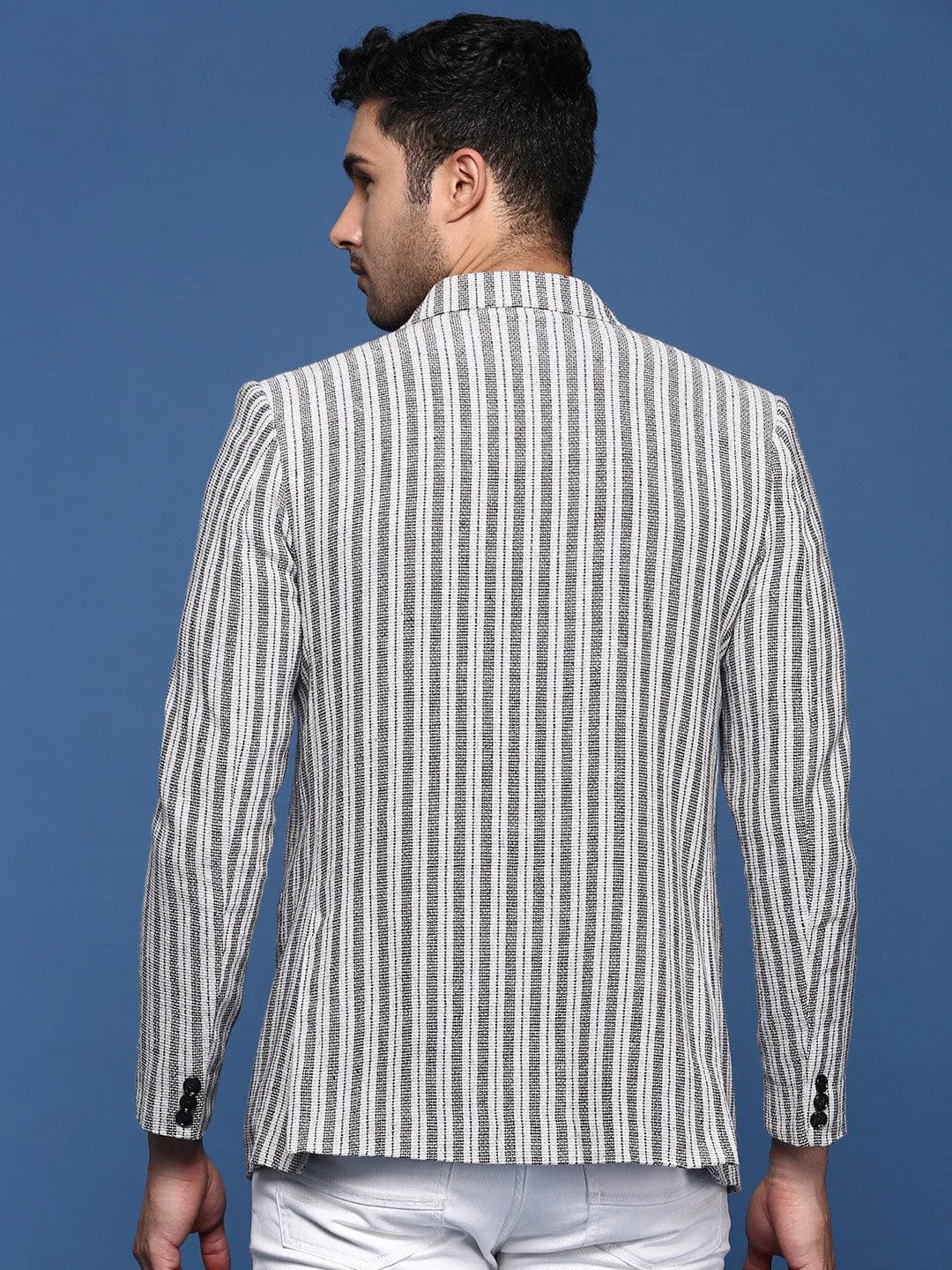 Long Sleeve ReinforcedElasticHem Men's Grey Notched Lapel Slim Fit Single Breasted Blazer