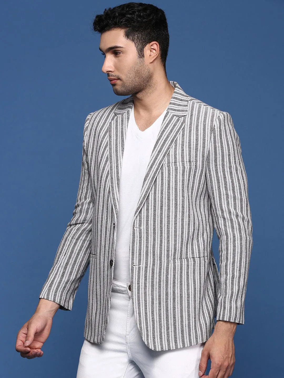Men's Grey Notched Lapel Slim Fit Single Breasted Blazer Durable AbrasionResistant Panels Tear Resistant Panels