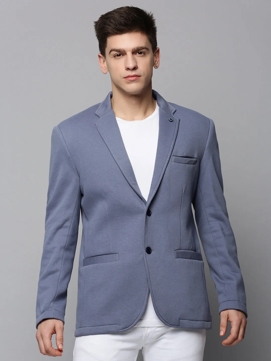Comfort Fit Design Weatherproof Zipper Closure Men's Grey Single-Breasted Blazer