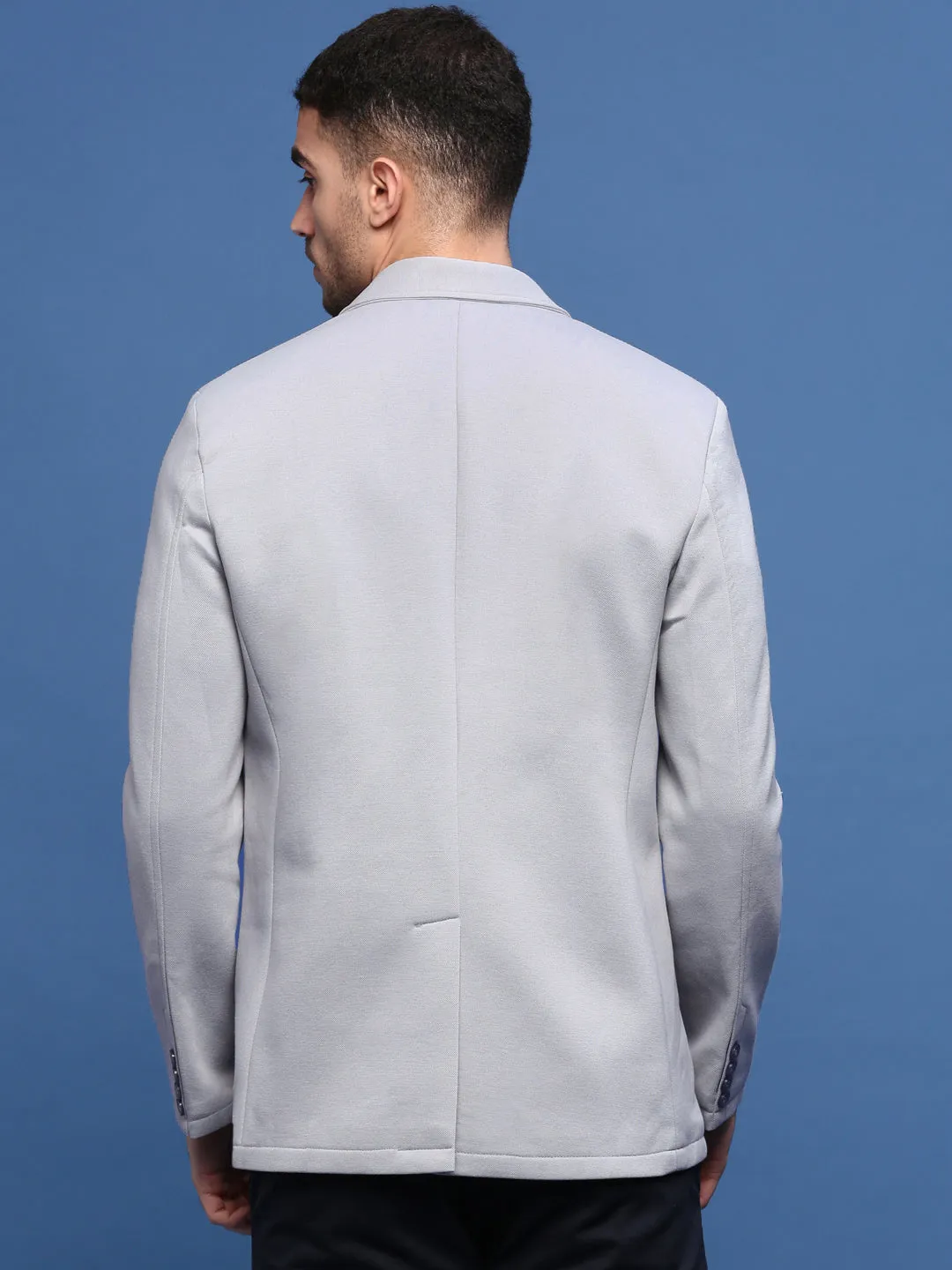 Men's Grey Single Breasted Slim Fit Blazer Two Way Zipper Casual Classic