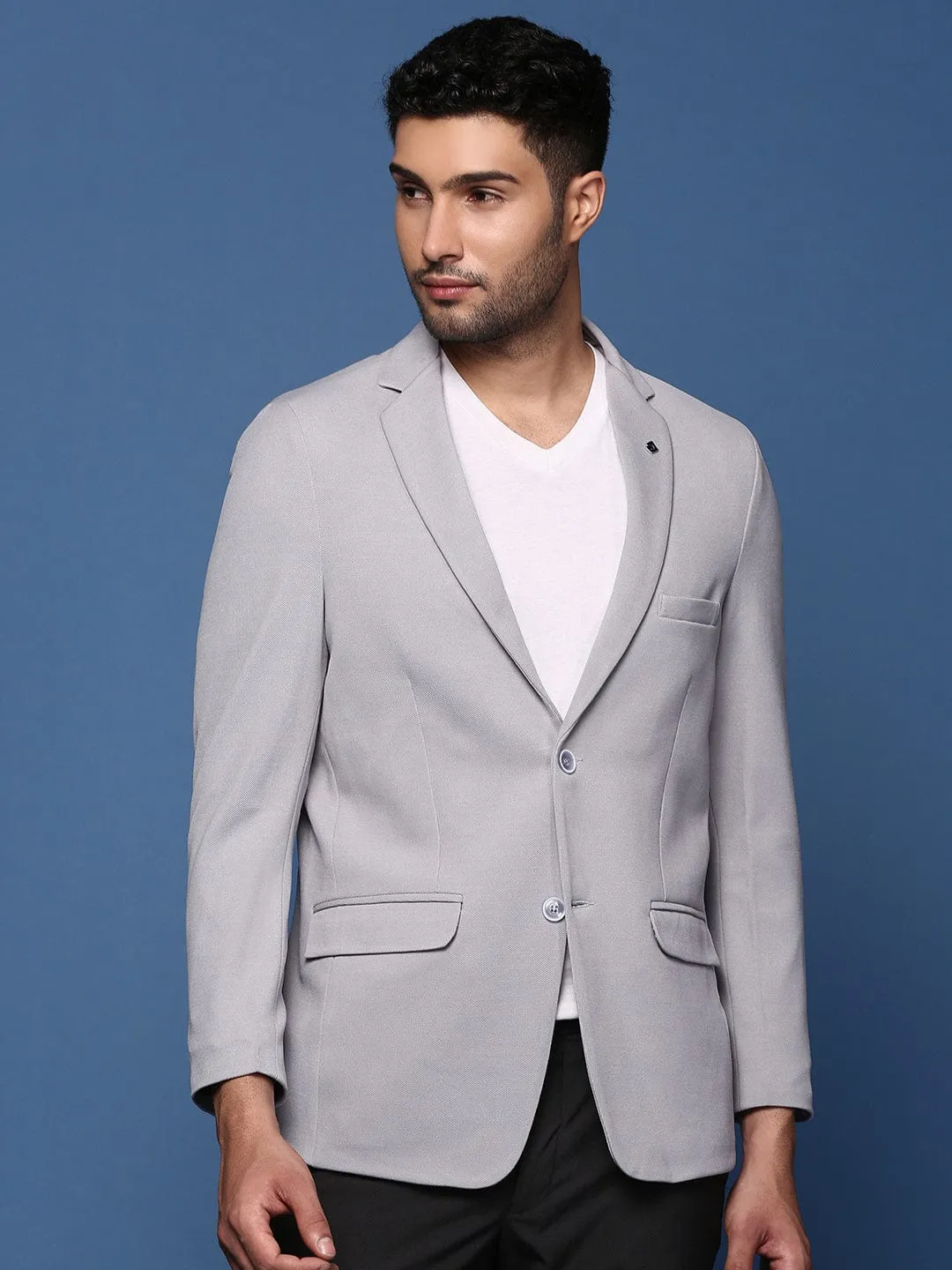 Breathable Outer Shell Men's Grey Single Breasted Slim Fit Casual Blazer