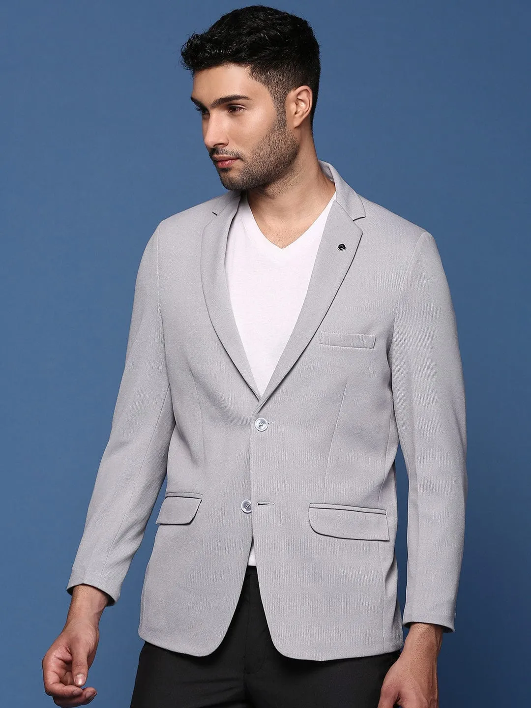Fire Retardant Treated Fabric Men's Grey Single Breasted Slim Fit Casual Blazer
