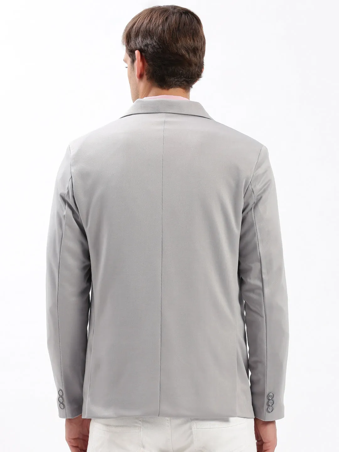 Moisture Managing Liner Reinforced Shoulders Men's Grey Slim-Fit Notched Lapel Collar Single-Breasted Blazer
