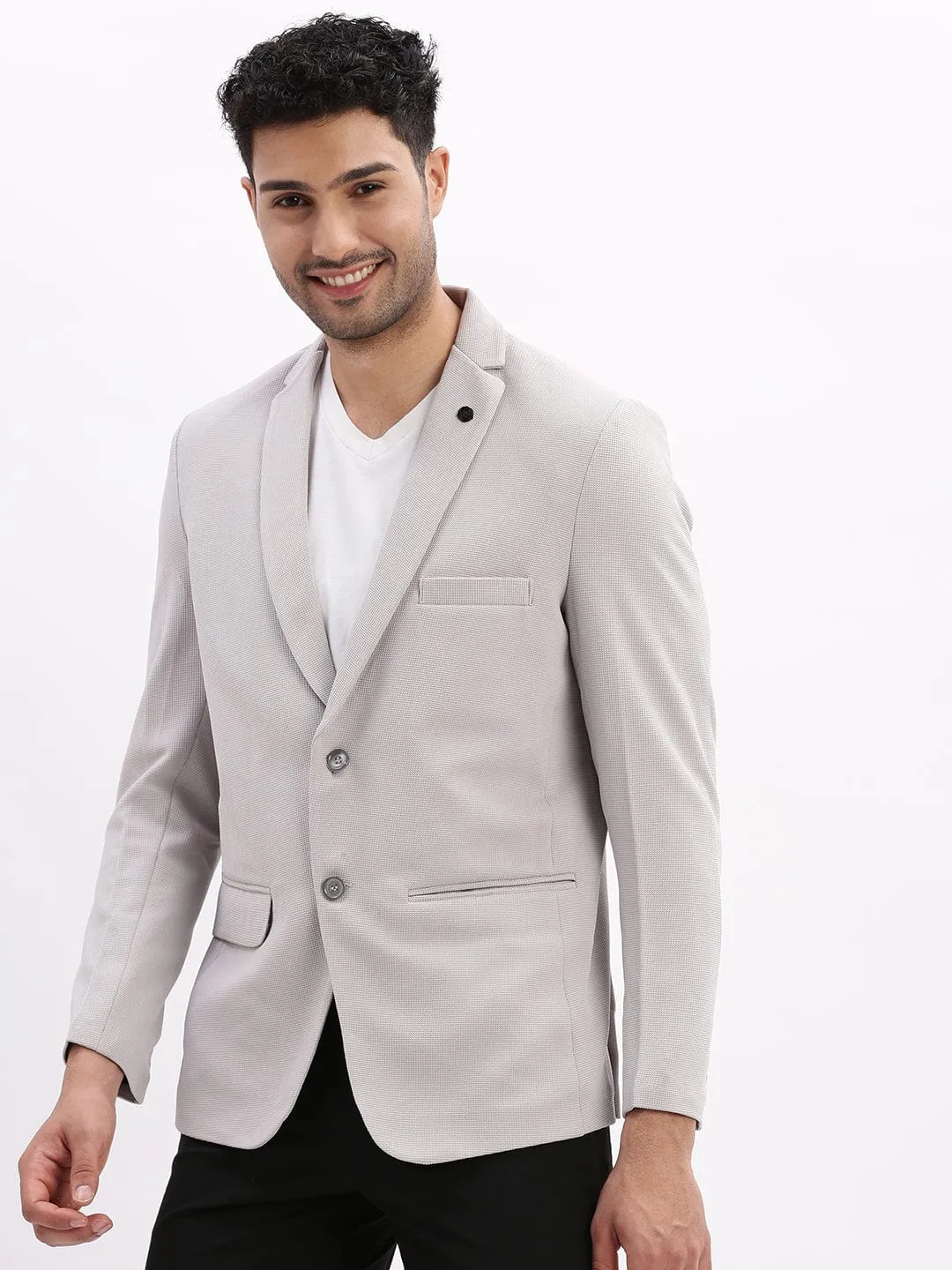 Men's Grey Slim-Fit Single Breasted Casual Blazers Functional Fit