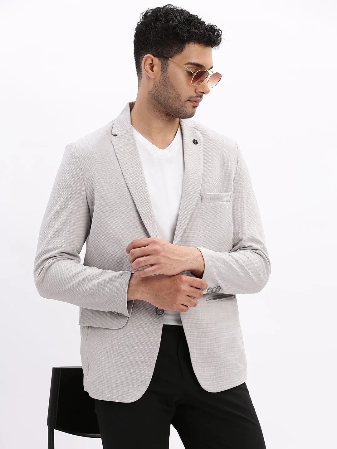 Dual Layer Insulation Men's Grey Slim-Fit Single Breasted Casual Blazers
