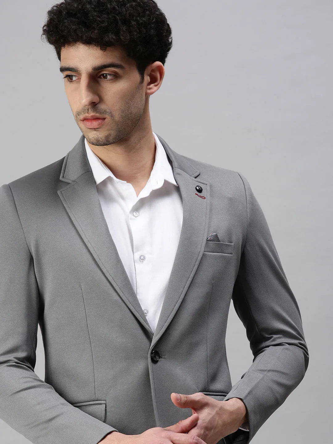 Men's Grey Solid Slim-Fit Single-Breasted Blazers Work Tough