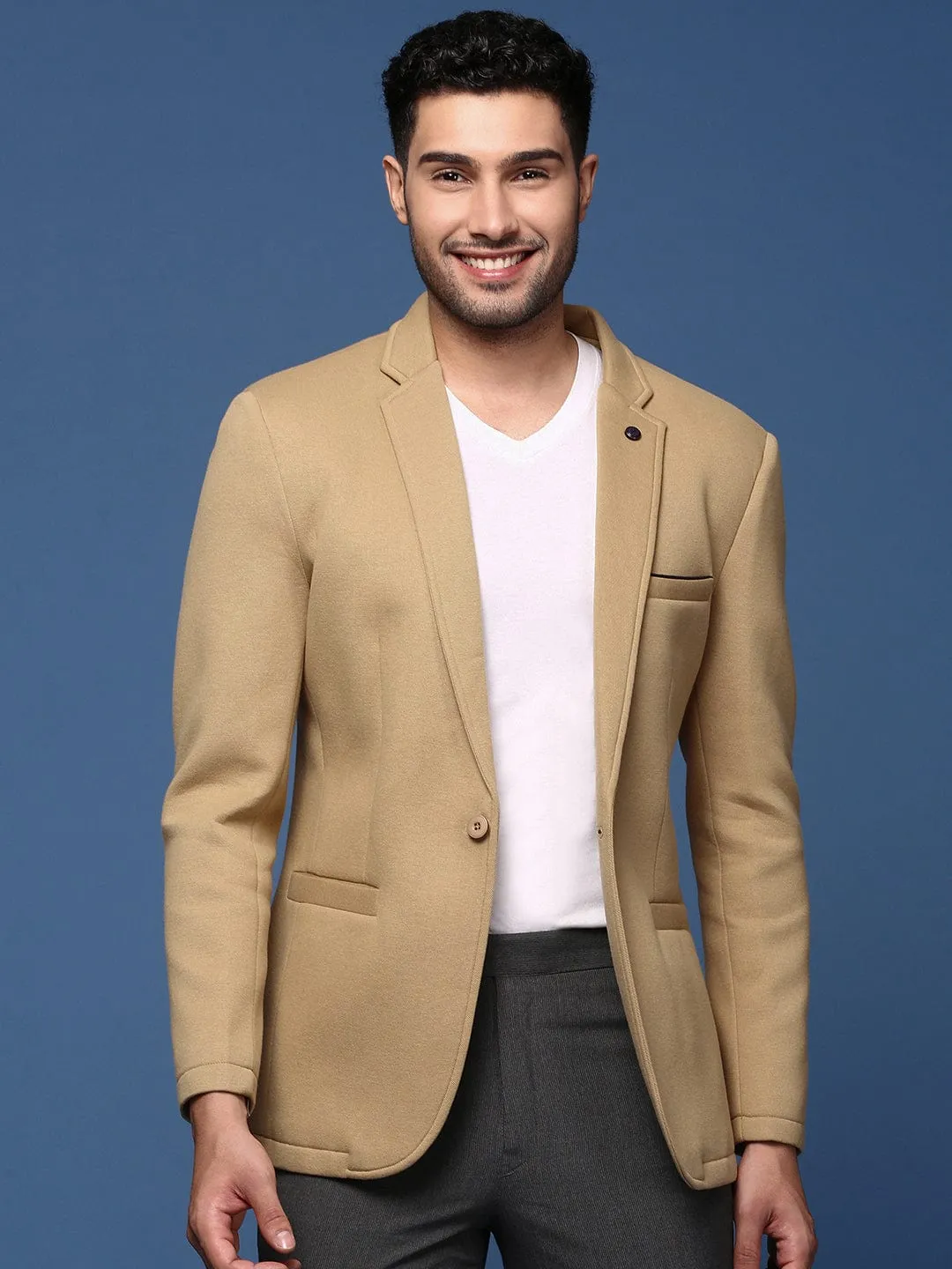 Men's Khaki Slim Fit Single Breasted Casual Blazer Mesh Ventilation Panels UV Protective Layer