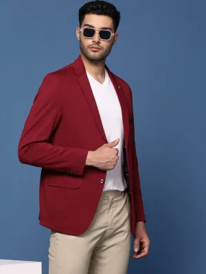 Water Resistant Coat Men's Maroon Slim Fit Single Breasted Blazer
