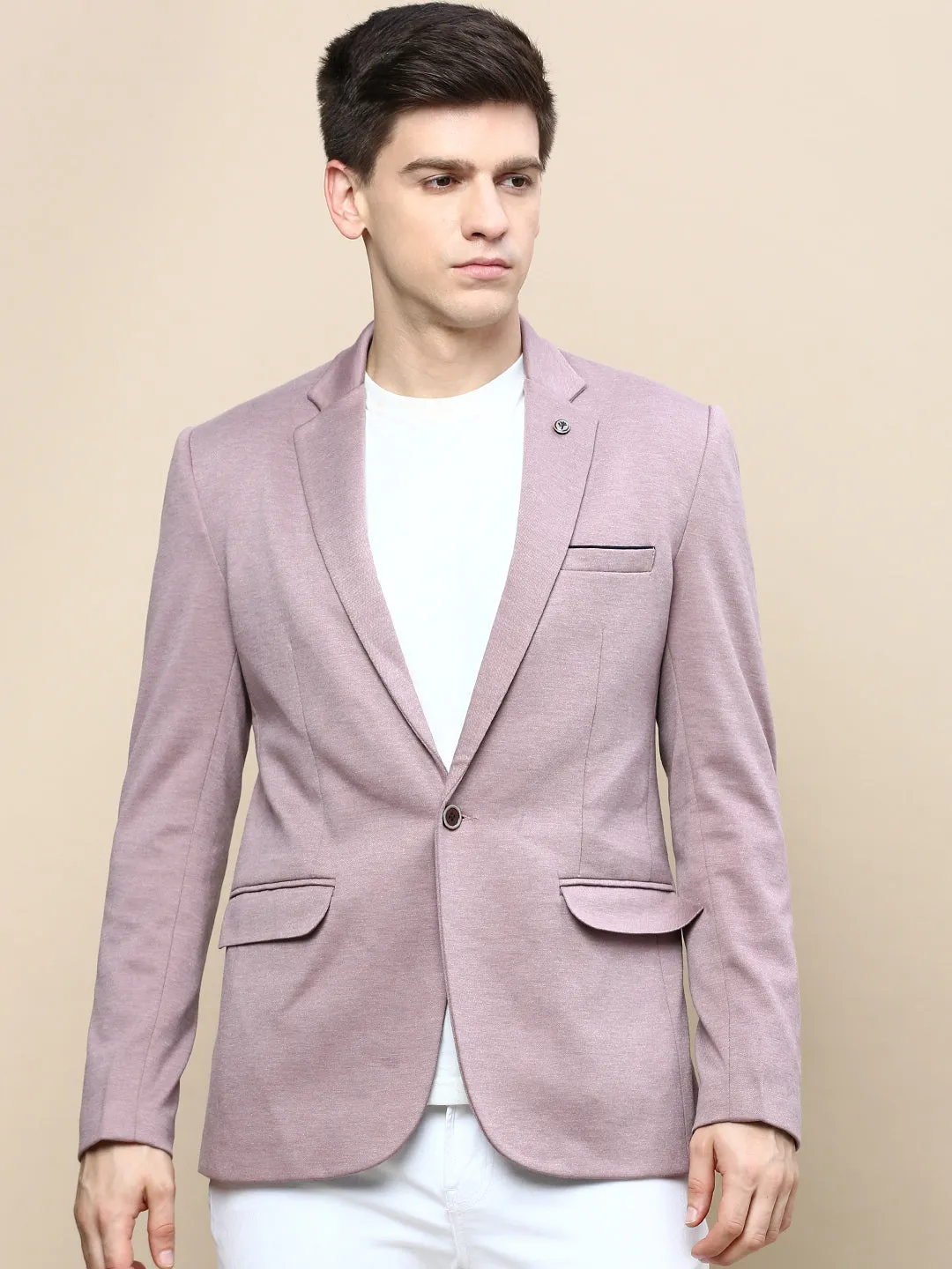 Men's Mauve Notched Lapel Slim-Fit Single Breasted Blazer Reflective Safety Trim