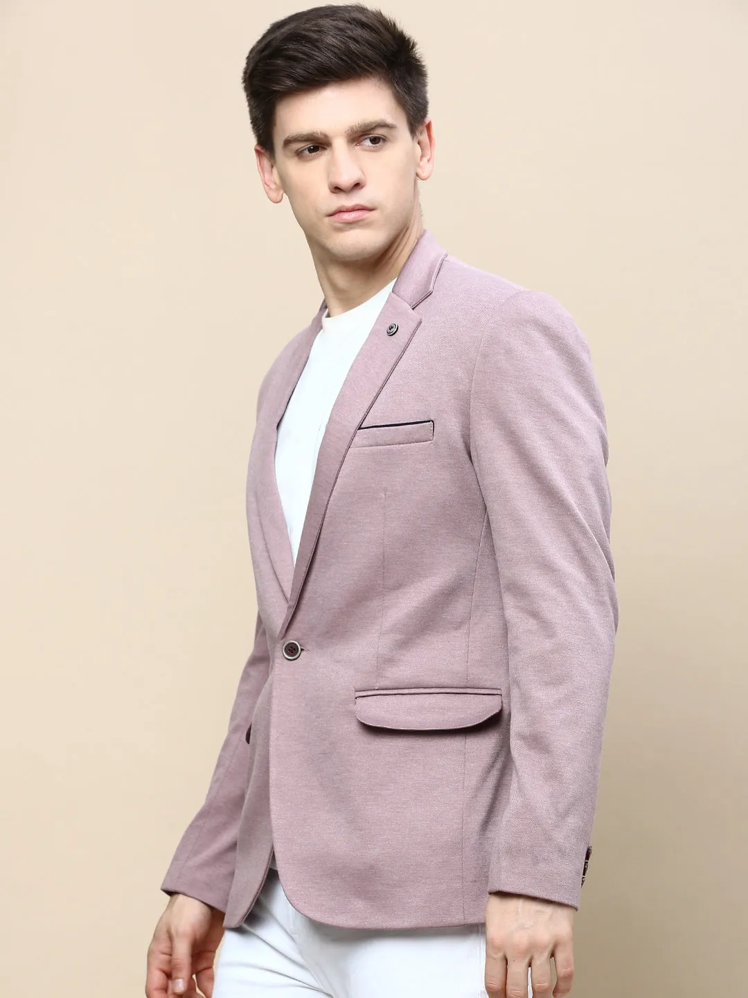 FullCoverageHood QuickDry Fabric Men's Mauve Notched Lapel Slim-Fit Single Breasted Blazer