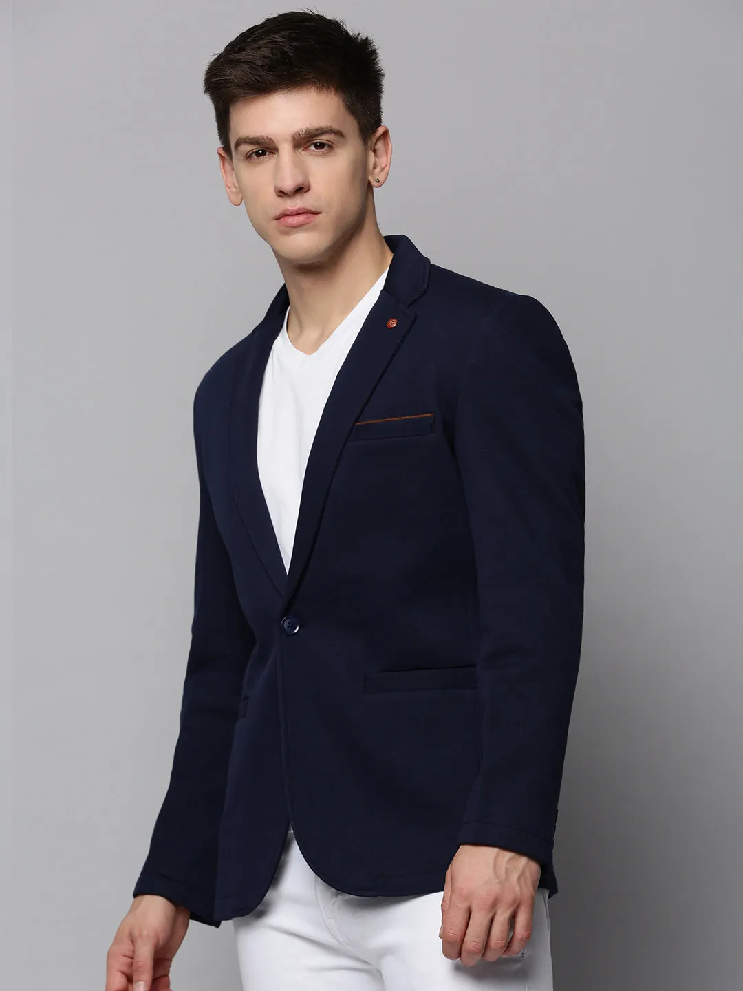 Lightweight Shell Men's Navy Blue Dobby Notched Lapel Open-Front Blazer